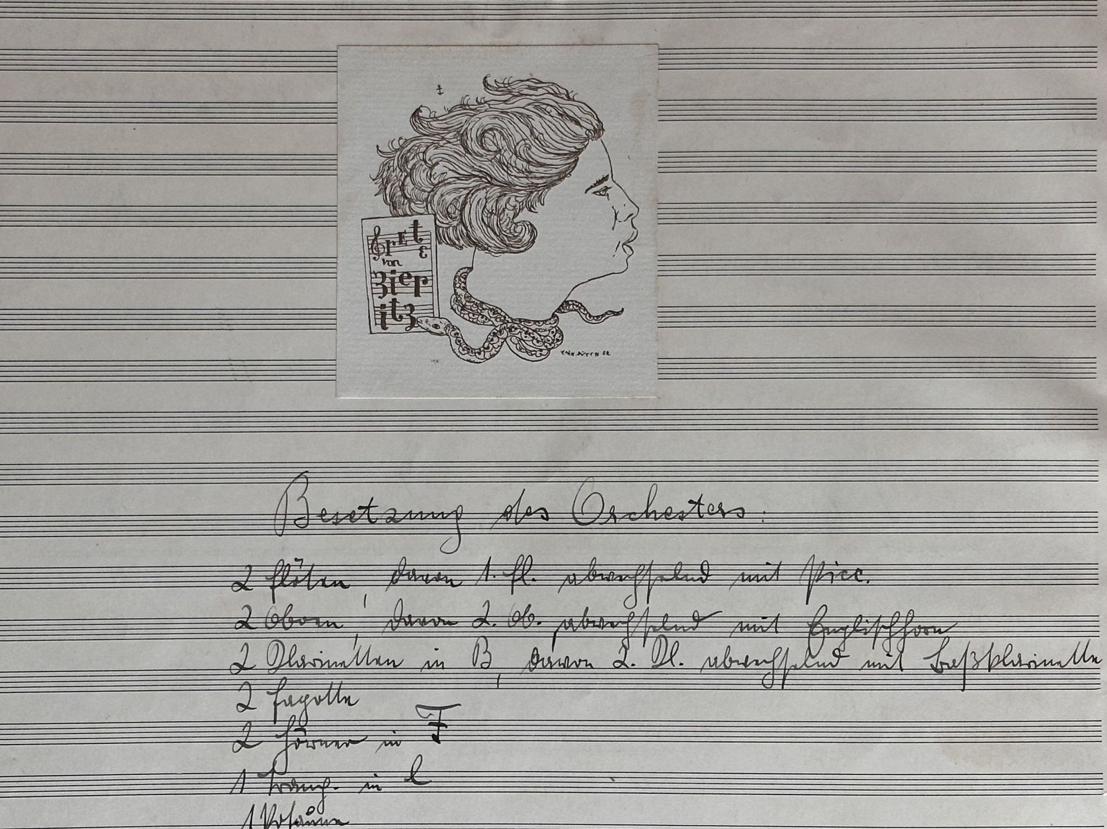 Ex Libris von Grete von Zieritz in Partiturautograph der Vogellieder Die übersehenen Komponistinnen